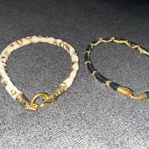 Gold-Tone Snake Clasp Fabric Wrap choker necklace - Beige and Black